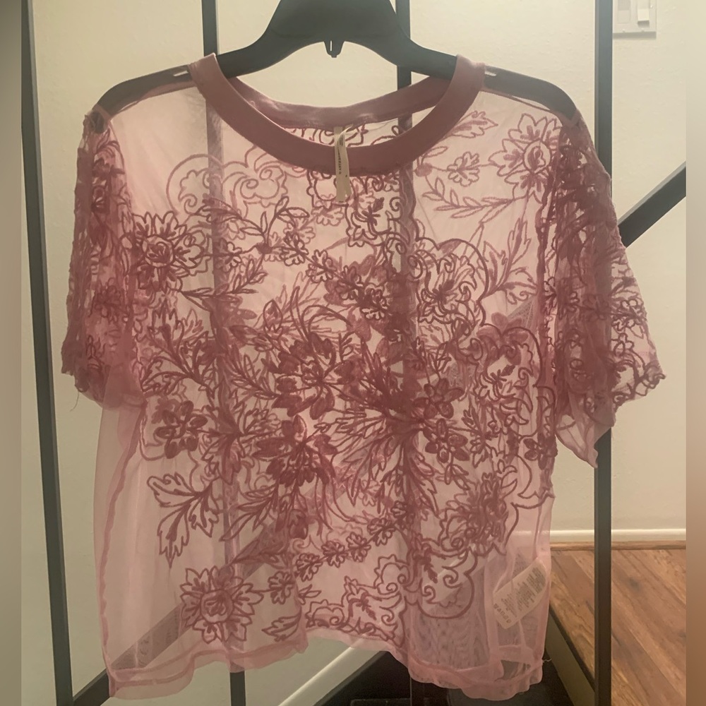 NWOT Anthropologie Pink Sheer Top With Feminine Details
